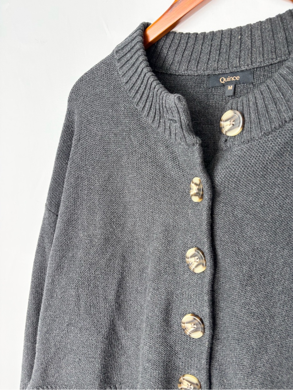 Quince 100% Organic Cotton Cropped Cardigan Charcoal Gray Size M Women - Picture 3 of 8